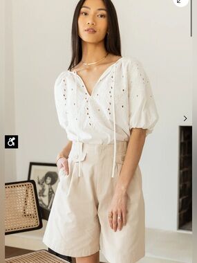 Amelia Bermuda Shorts by Bohme in Beige Khaki. Women’s Size Medium.